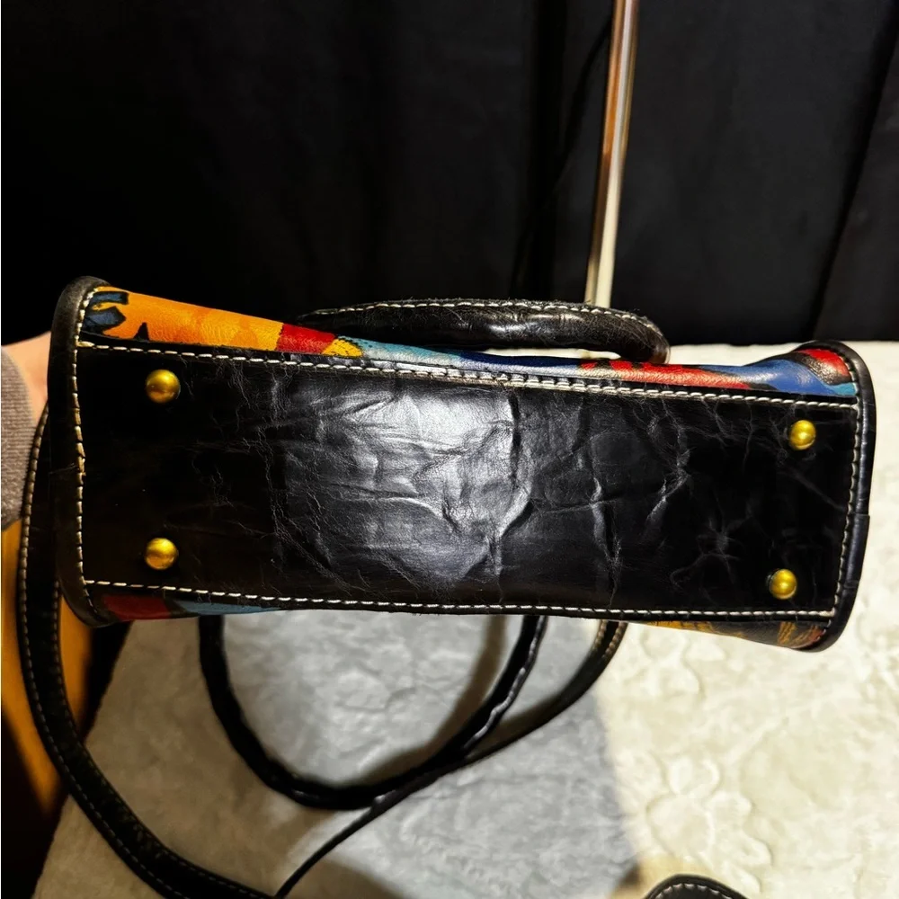 Patricia Nash leather top handle abstract faces crossbody bag